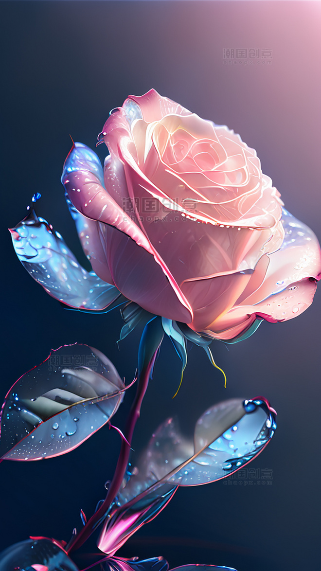 粉色玫瑰花特写植物插画