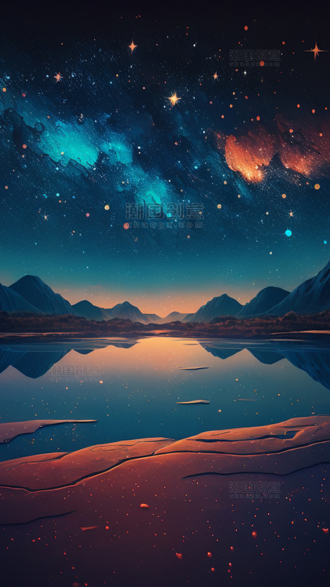风景蓝色星空自然夜色AI绘画