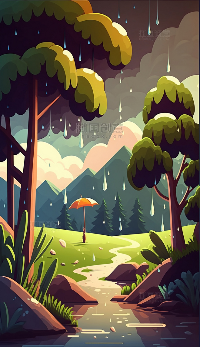 夏季下雨场景插画