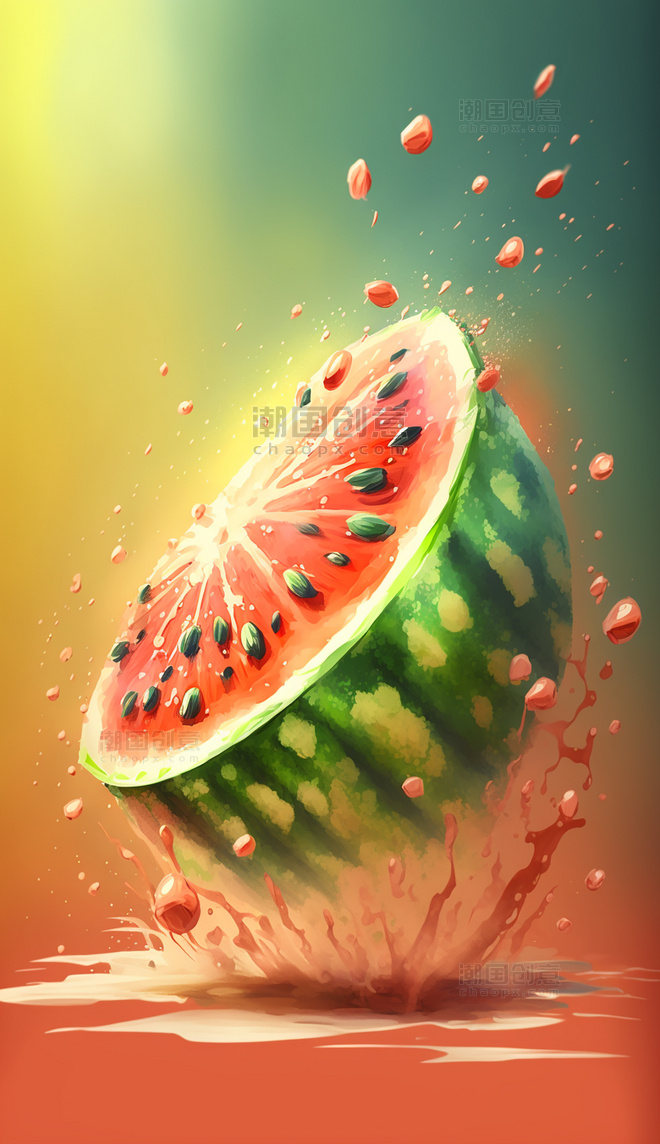 彩色西瓜水果美食插画