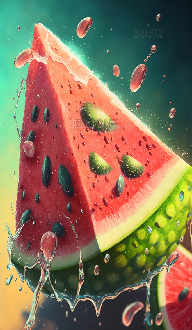 红色夏季西瓜水果插画