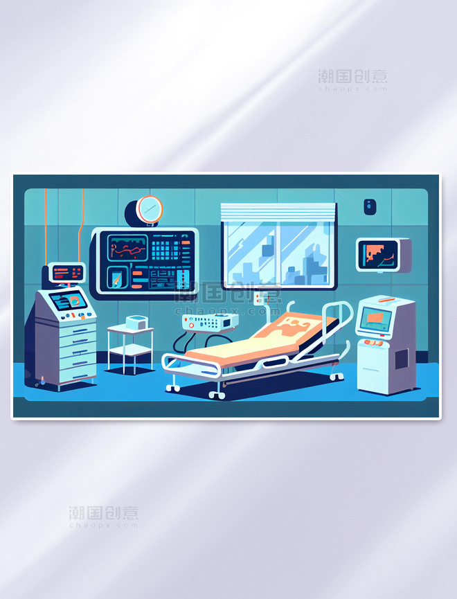  医院手术室场景医疗器械数字插画