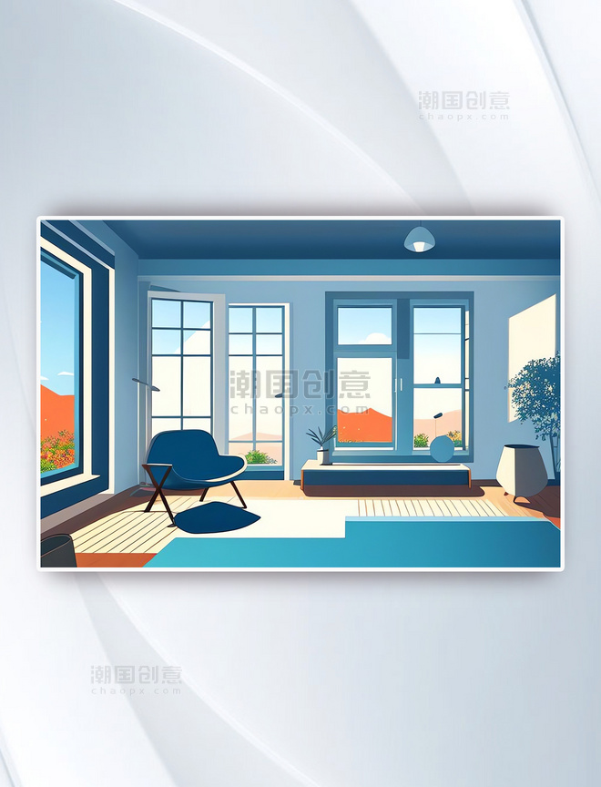 家具客厅房间室内设计场景插画
