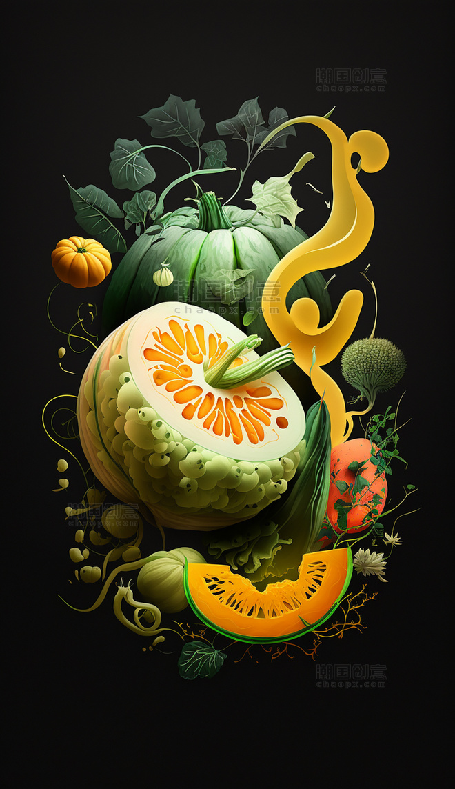 南瓜蔬菜创意特写数字作品AI作品数字插画