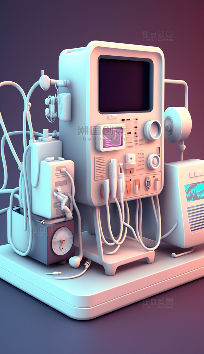 3D白色呼吸机医疗设备插画