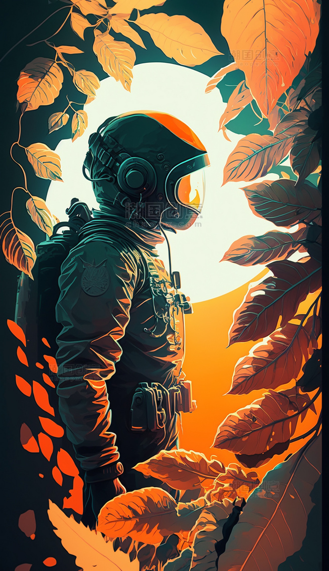 橙色宇航员创意赛博朋克数字作品AI作品数字插画