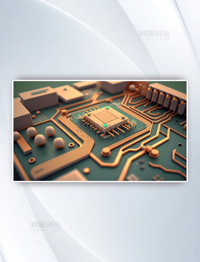 金色芯片3D立体背景科技科学技术商务