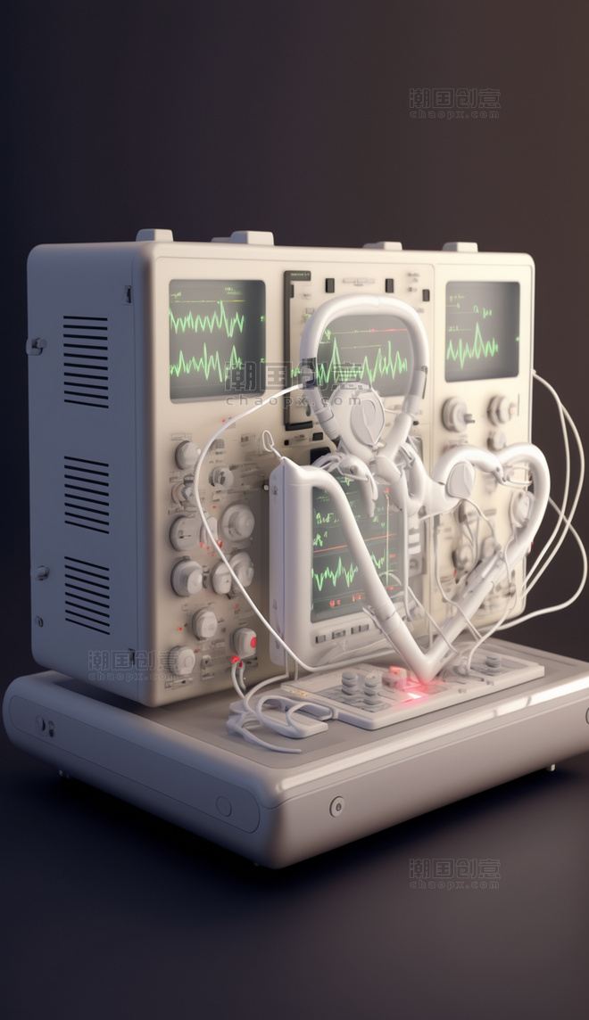 AI绘画白色立体心电图医疗设备