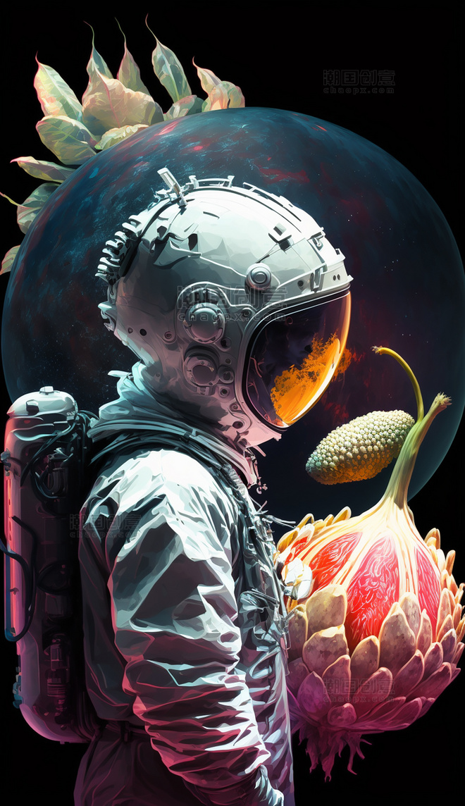 宇航员水果创意赛博朋克数字作品AI作品数字插画