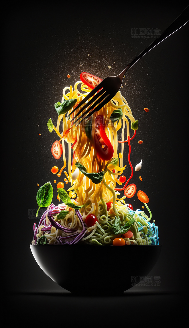 面条蔬菜创意特写数字作品AI作品数字插画
