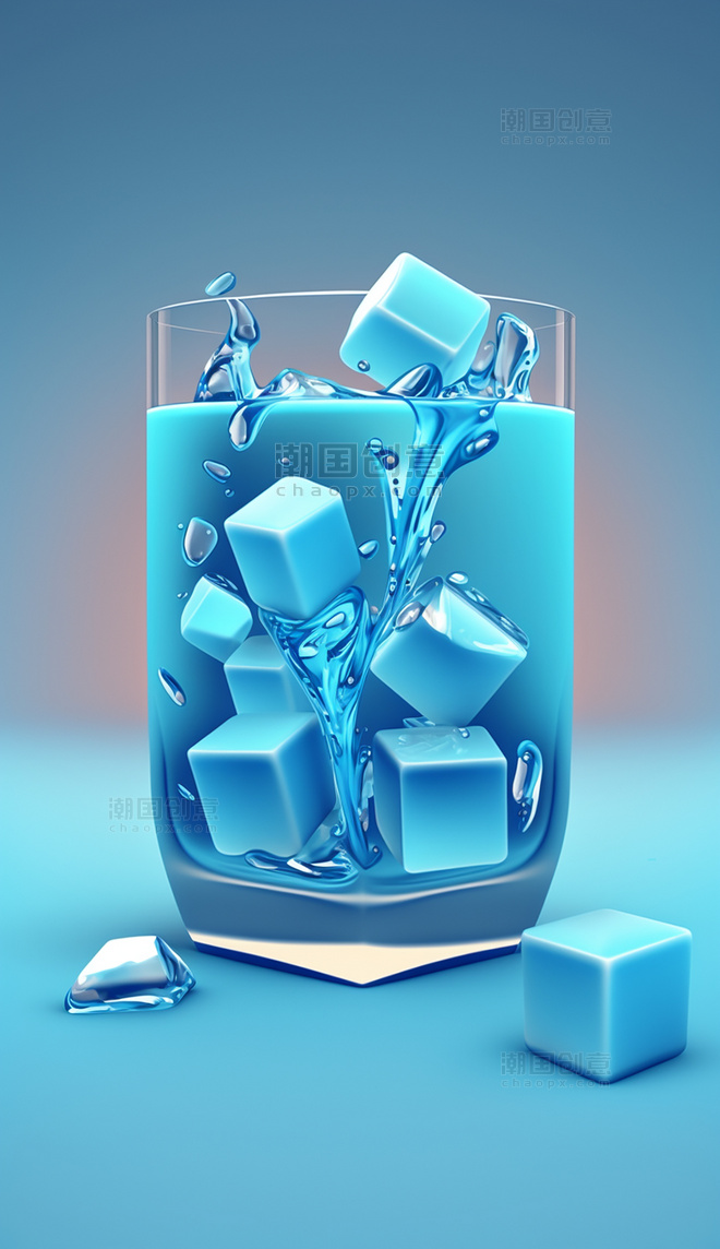 夏季3D立体清凉冰水数字插画