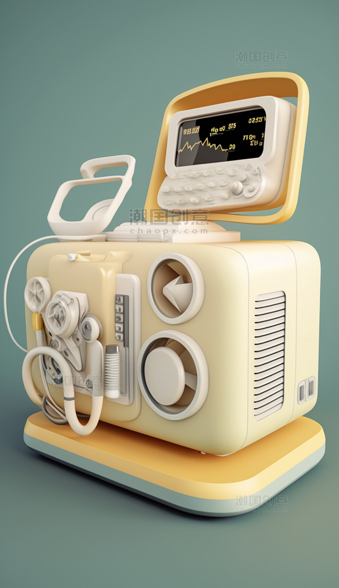 3D彩色立体呼吸机医疗设备插画