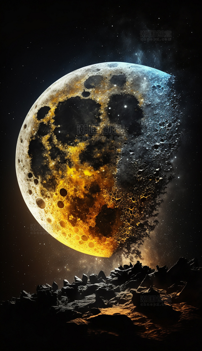 宇宙星空月亮月球创意赛博朋克数字作品AI作品数字插画