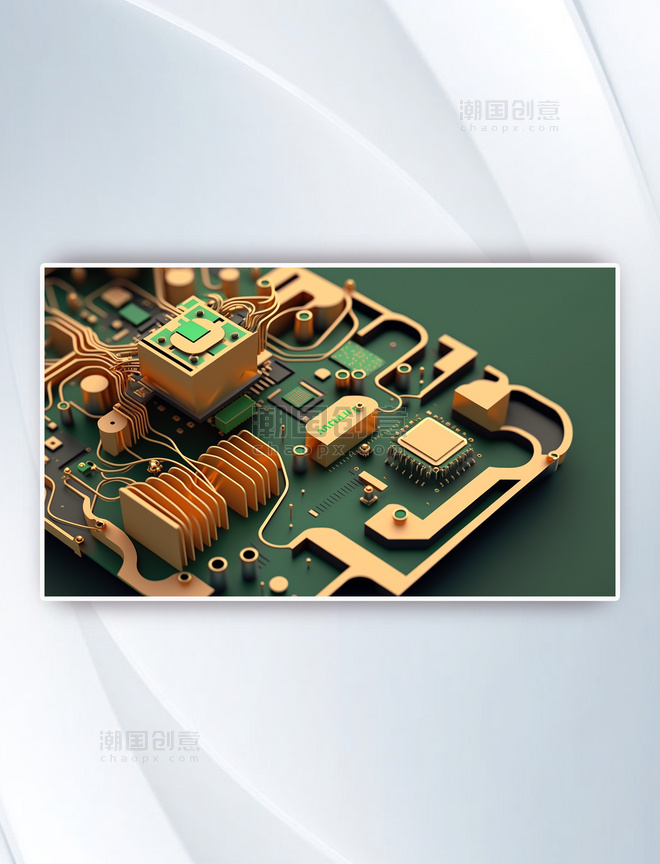 3D金色电路板背景科技科学技术商务