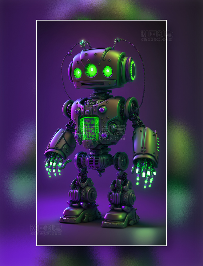 未来科幻风蓝紫色光线未来机器人概念图