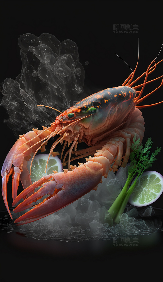 龙虾蔬菜创意特写数字作品AI作品数字插画