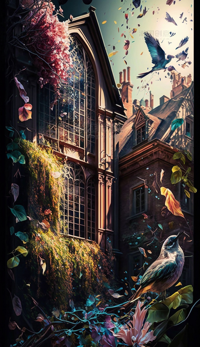 魔法城堡庭院建筑梦幻游戏场景数字作品AI作品数字插画