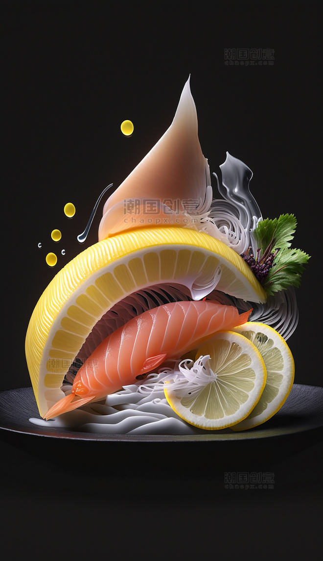生鱼片海鲜蔬菜创意特写数字作品AI作品数字插画