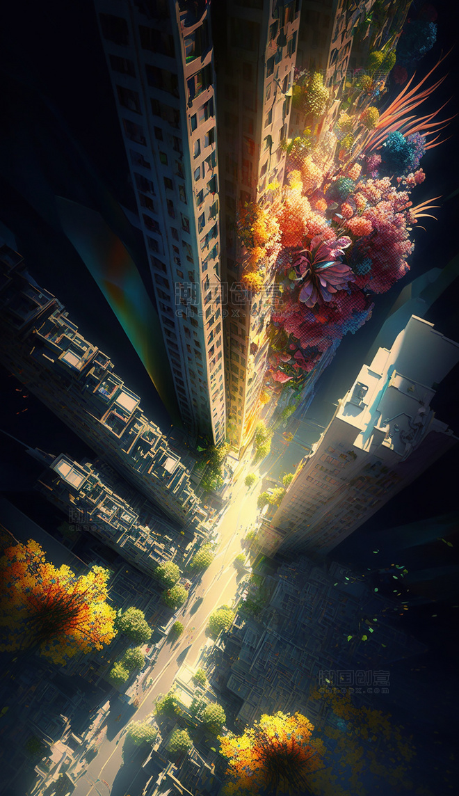 城市建筑俯视梦幻游戏场景数字作品AI作品数字插画