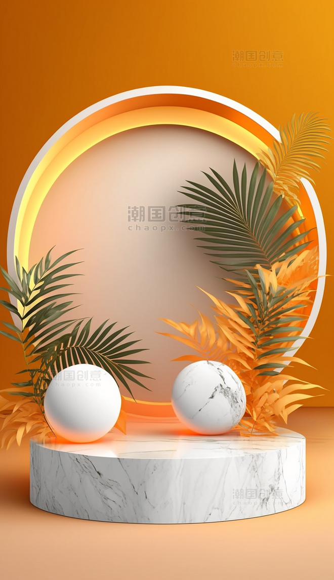 橙色创意3D展台展示产品图数字作品AI作品数字插画