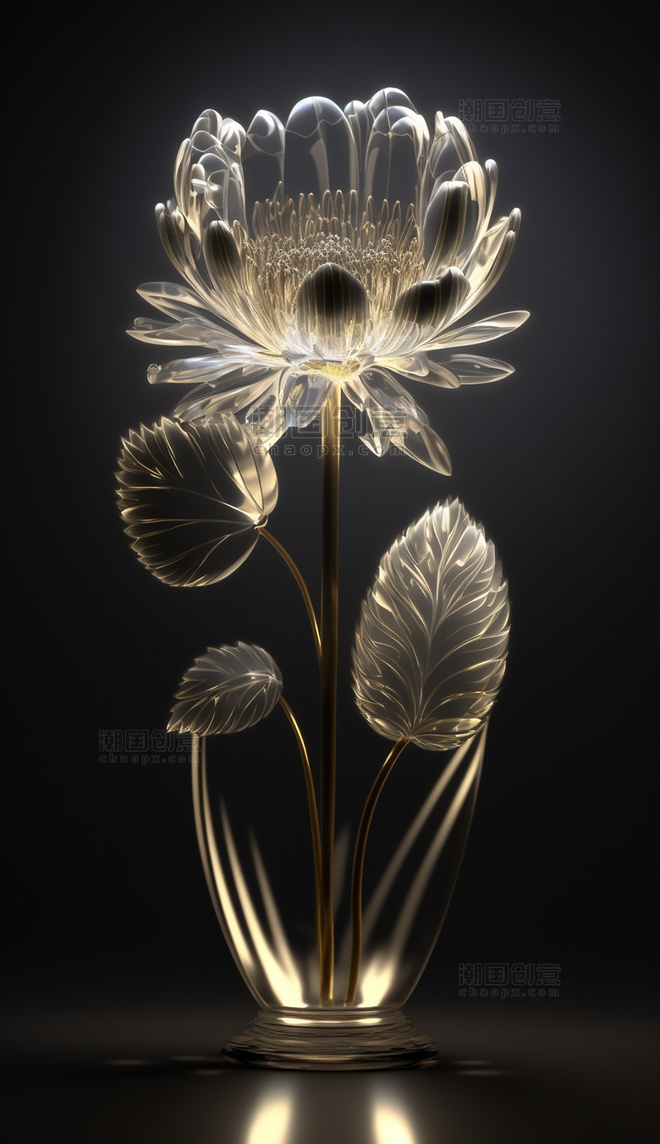 花朵形状透明质感灯丝渲染三维数字作品AI作品数字插画