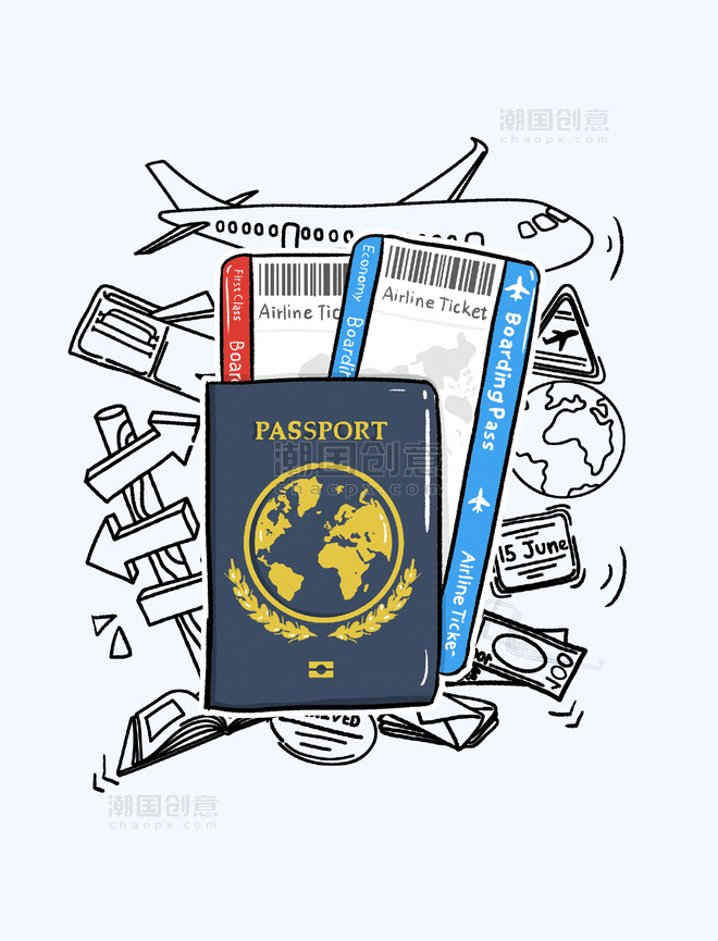旅游元素手绘卡通元素旅行护照