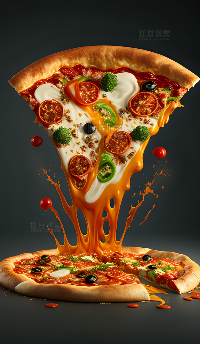 披萨美食美味飞溅立体食物背景