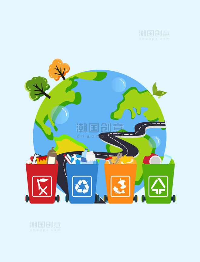 垃圾分类绿色地球环保地球矢量图节能扁平