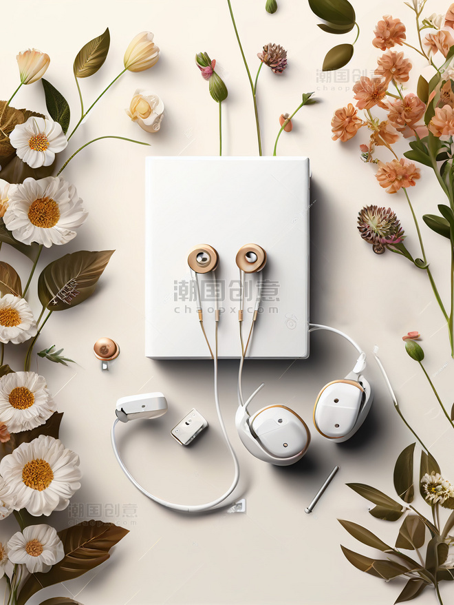 产品摄影白色3d耳机电子产品数字艺术背景