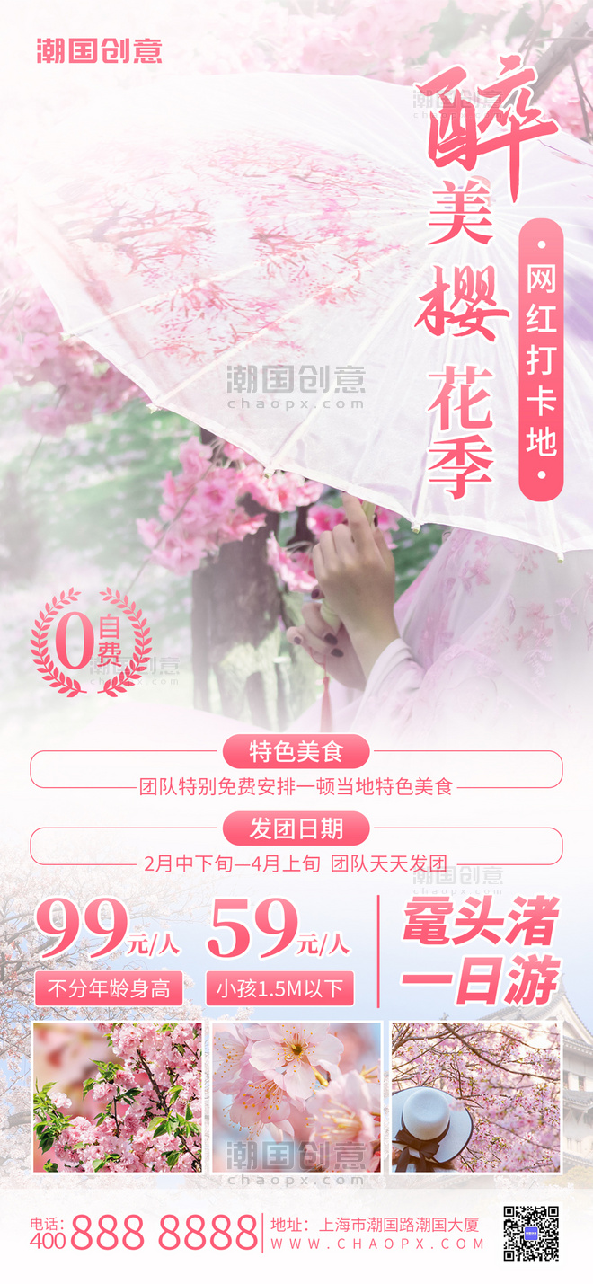 赏樱季旅游樱花粉色中国风摄影图海报