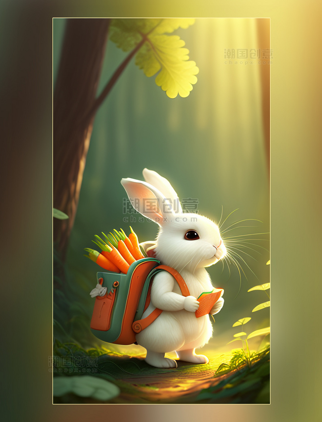 质感3D背胡萝卜的小兔子立体设计