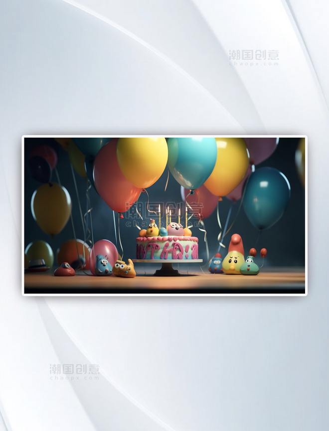 彩色3D立体生日蛋糕蜡烛背景