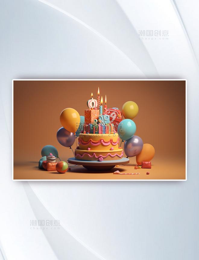 3D立体彩色生日蛋糕