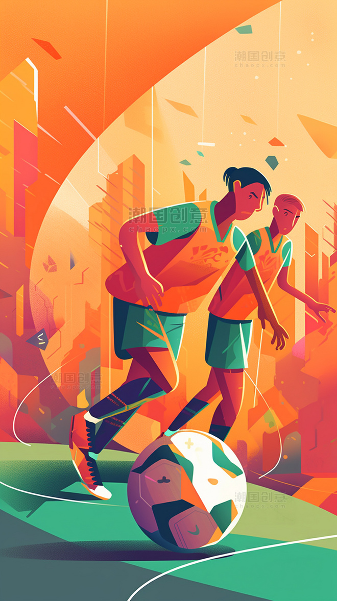 美式复古扁平风插画足球数字作品AI作品数字插画