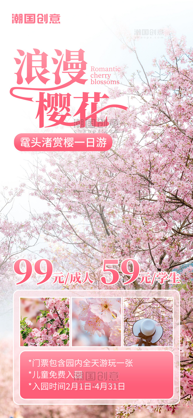 樱花季旅游樱花粉色渐变旅行社摄影图海报