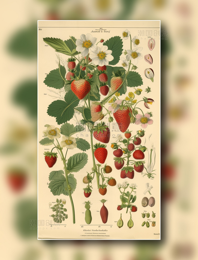 草莓植物学报告风插图概念插画数字作品