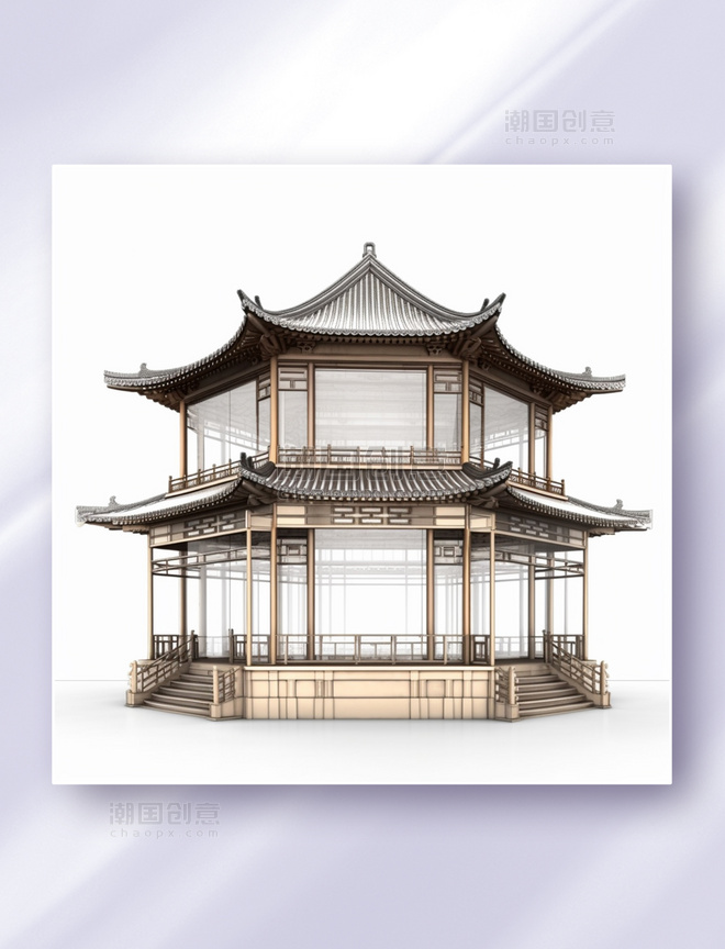 中国风凉亭中式仿古建筑三维立体可视图纸效果图数字作品
