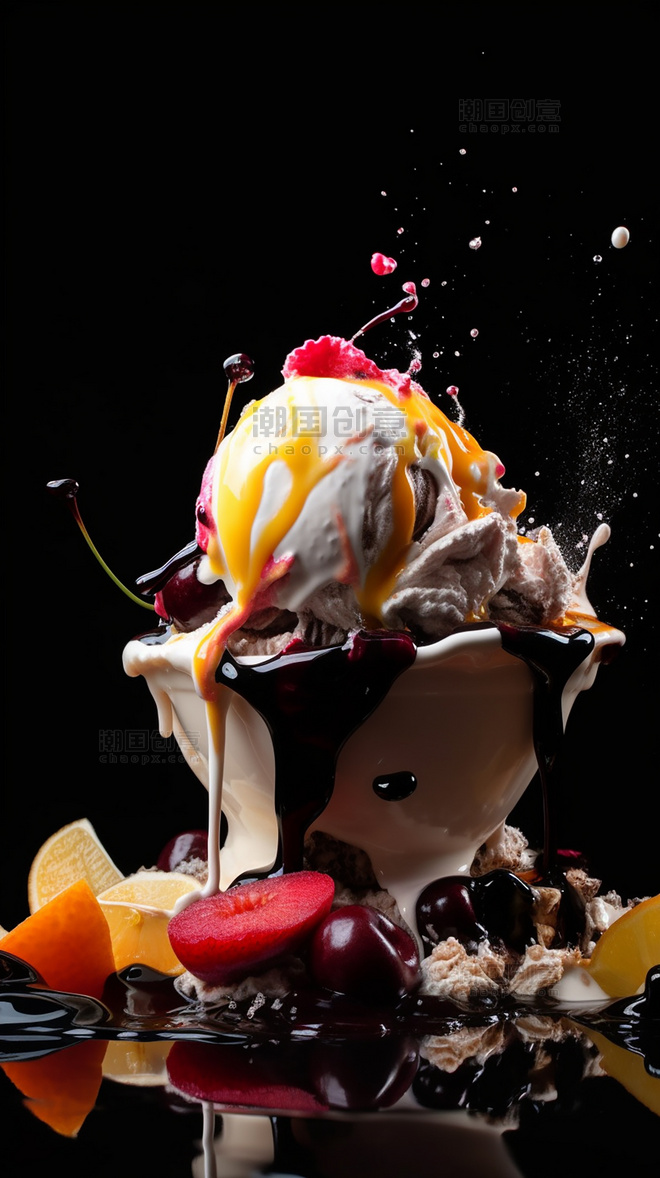 冰淇淋水果创意特写数字作品AI作品数字插画