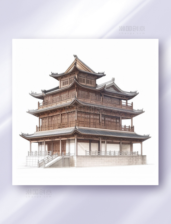中国风中式古建筑三维立体可视图纸效果图数字作品