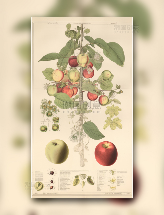 苹果植物学报告风详解插图数字作品插画