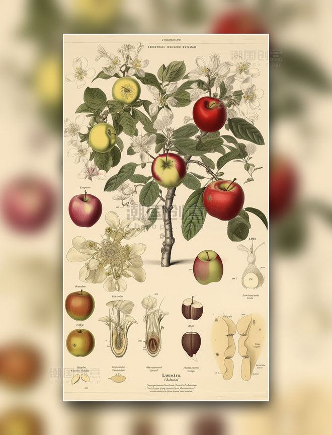 苹果植物学报告风详解插图数字作品插画 
