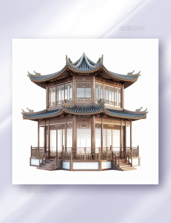 中国风凉亭中式仿古建筑三维立体可视图纸效果图数字作品