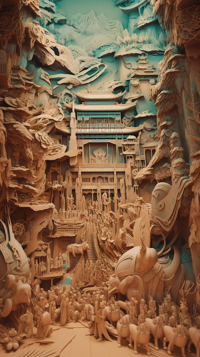 城市地标建筑中国风山水美式复古扁平风插画数字作品AI作品数字插画