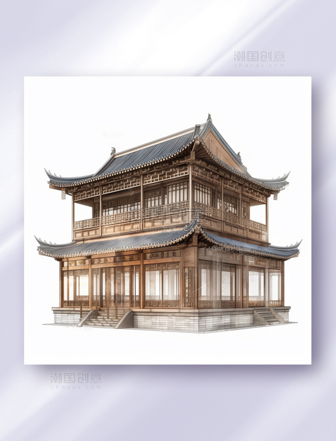  中国风建筑三维立体可视图纸效果图数字作品