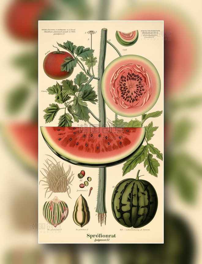 西瓜水果植物学报告风详解插图数字作品插画