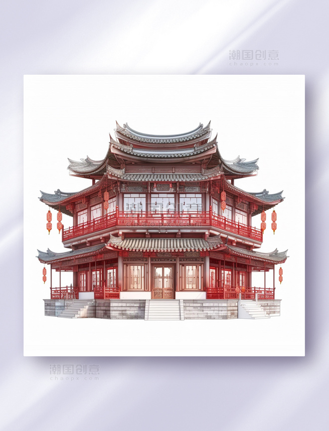 中国风现代中式仿古建筑三维立体可视图纸效果图数字作品
