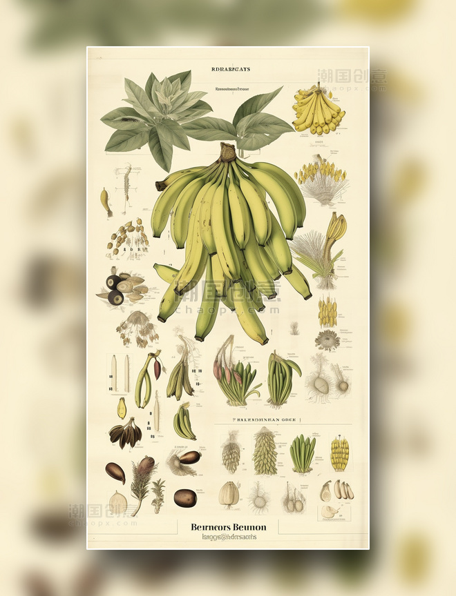 香蕉植物学分析报告风格插画数字作品