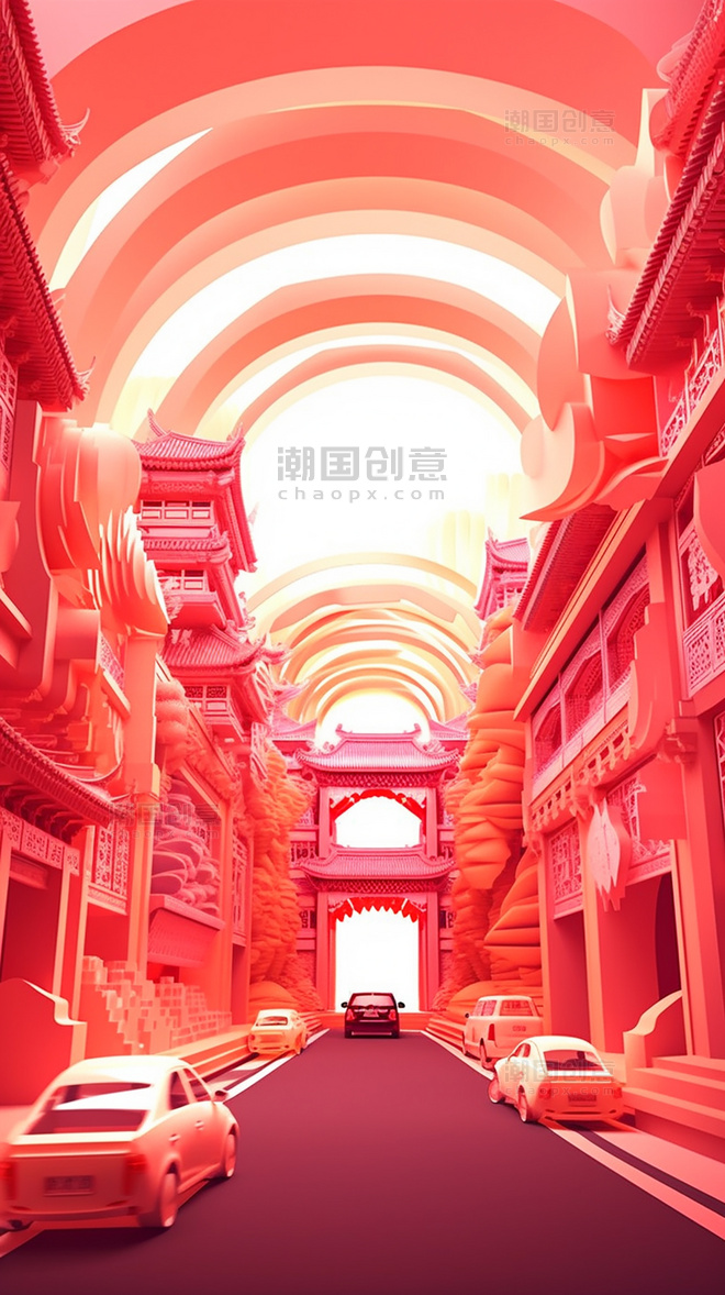 中国城市地标建筑剪纸风折纸风数字作品AI作品数字插画