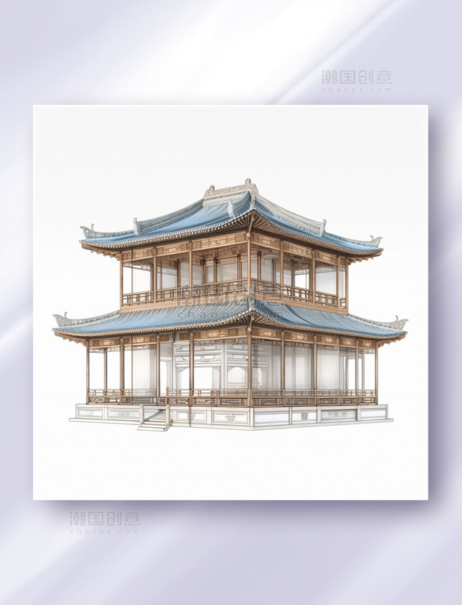 中国风中式仿古建筑三维立体可视图纸效果图数字作品