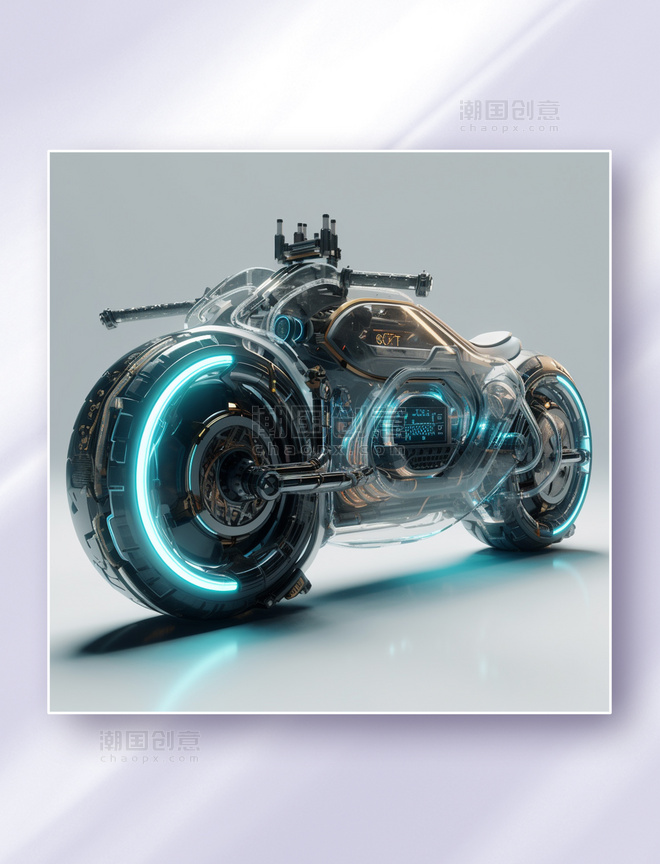 3D立体未来概念科幻摩托车黑色交通工具